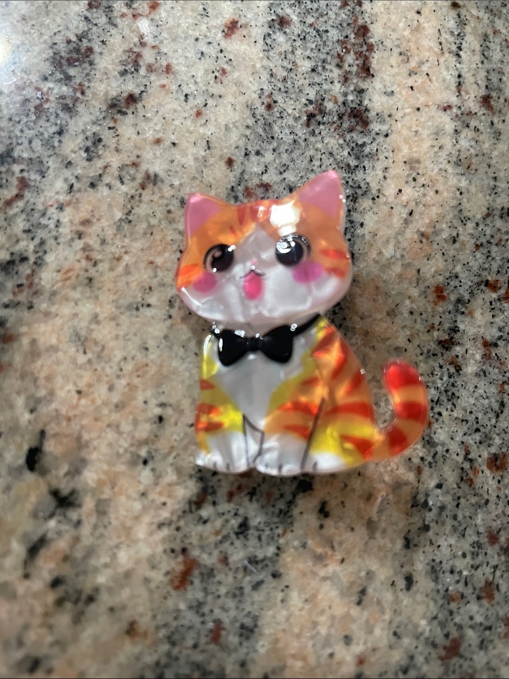 Cute Orange Tabby Cat Pin - Black Bow Tie